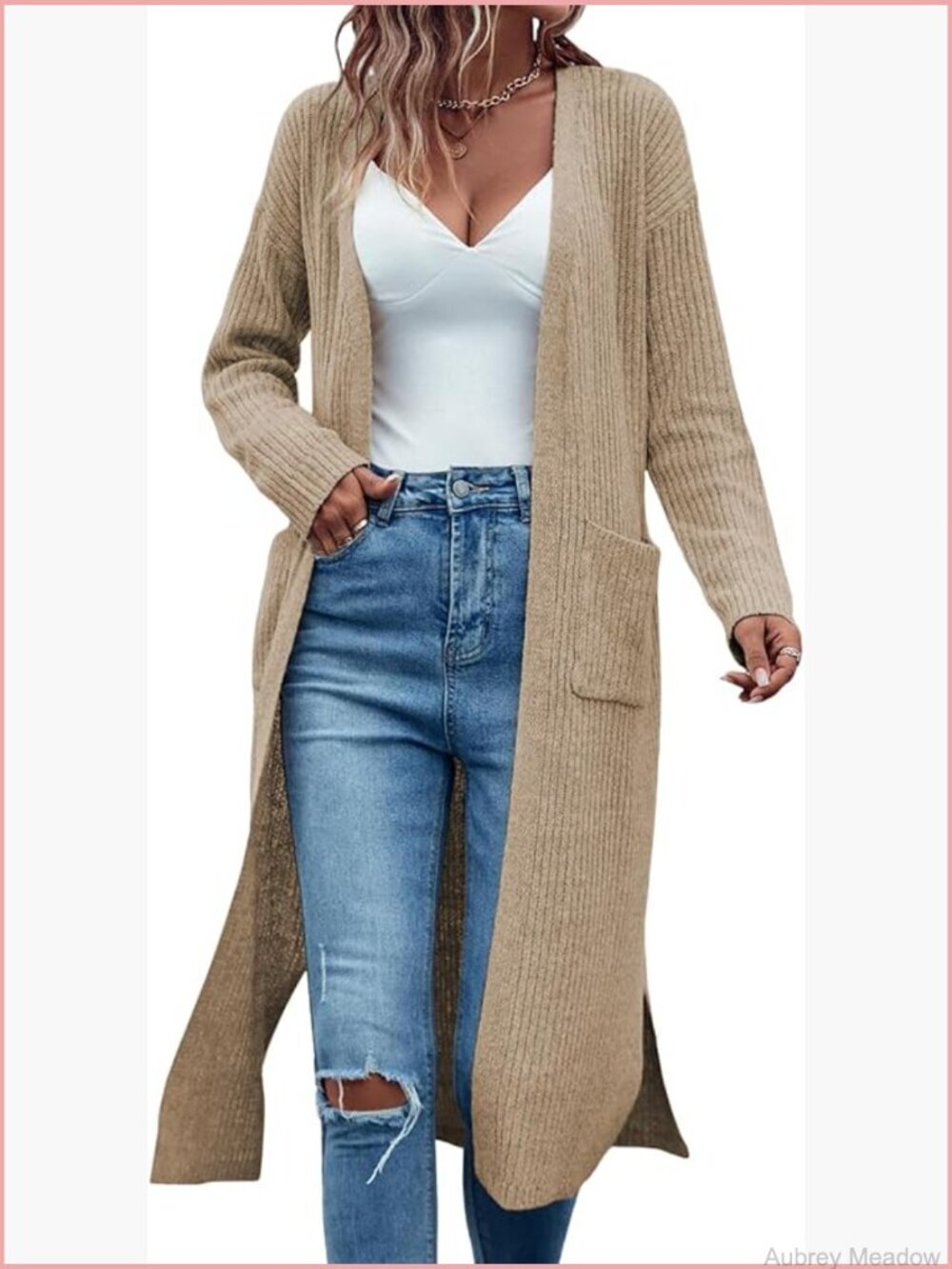 Long Cardigan Sweater Ribbed Knit Open Front Oversized Duster Coat with Pockets